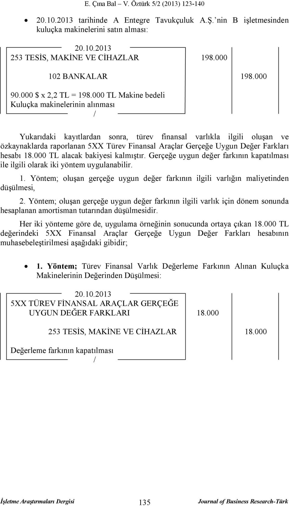 Farkları hesabı 18.000 TL alacak bakiyesi kalmıştır. Gerçeğe uygun değer farkının kapatılması ile ilgili olarak iki yöntem uygulanabilir. 1. Yöntem; oluşan gerçeğe uygun değer farkının ilgili varlığın maliyetinden düşülmesi, 2.