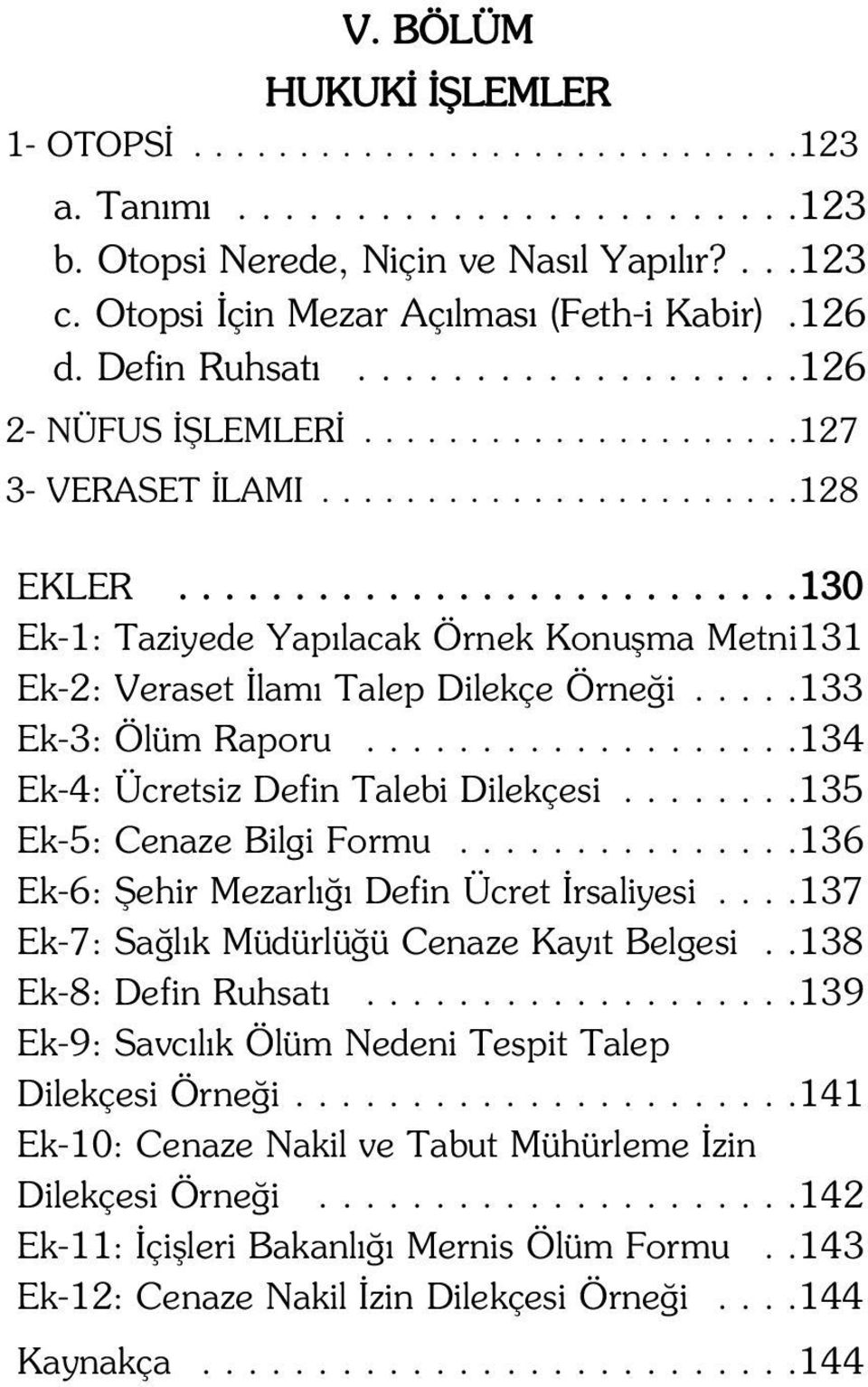 ..........................130 Ek-1: Taziyede Yap lacak Örnek Konu ma Metni131 Ek-2: Veraset lam Talep Dilekçe Örne i.....133 Ek-3: Ölüm Raporu...................134 Ek-4: Ücretsiz Defin Talebi Dilekçesi.