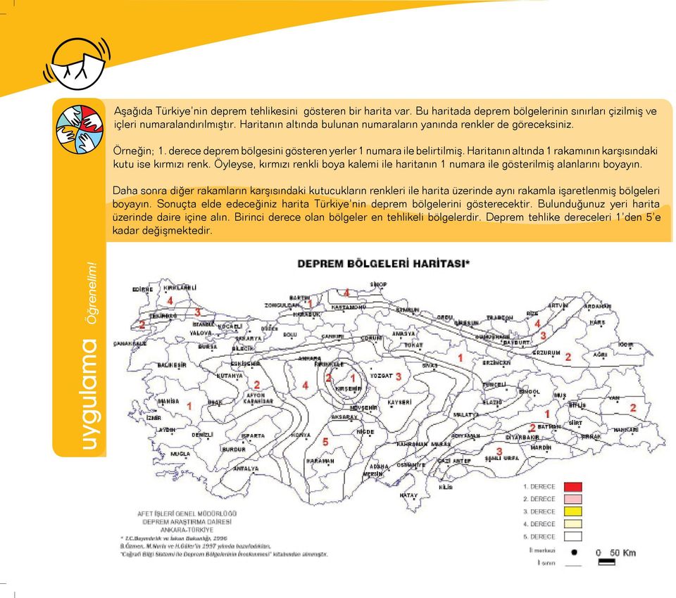 Haritanın altında 1 rakamının karşısındaki kutu ise kırmızı renk. Öyleyse, kırmızı renkli boya kalemi ile haritanın 1 numara ile gösterilmiş alanlarını boyayın.