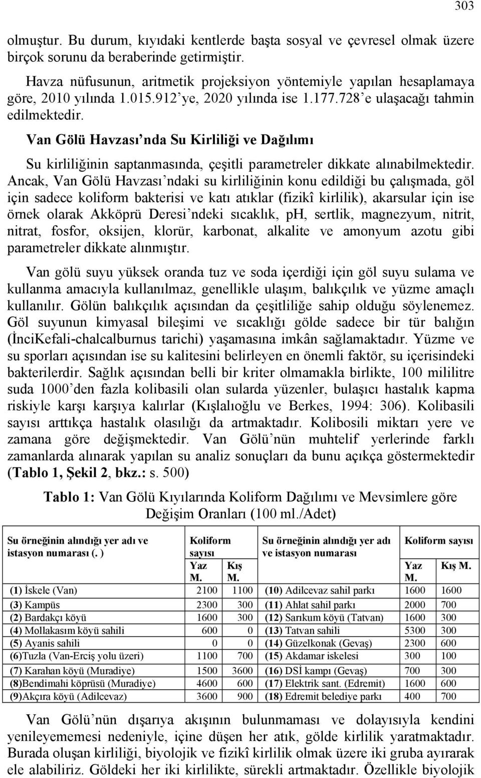 Van Gölü Havzası nda Su Kirliliği ve Dağılımı Su kirliliğinin saptanmasında, çeşitli parametreler dikkate alınabilmektedir.