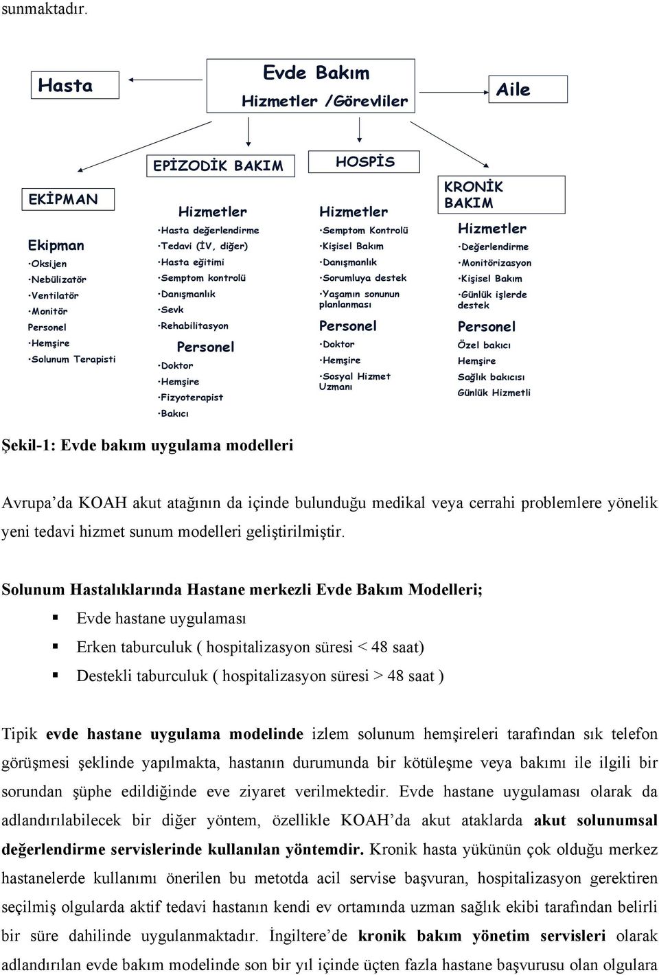 diğer) Hasta eğitimi Semptom kontrolü Danışmanlık Sevk Rehabilitasyon Personel Doktor Hemşire Fizyoterapist Hizmetler Semptom Kontrolü Kişisel Bakım Danışmanlık Sorumluya destek Yaşamın sonunun