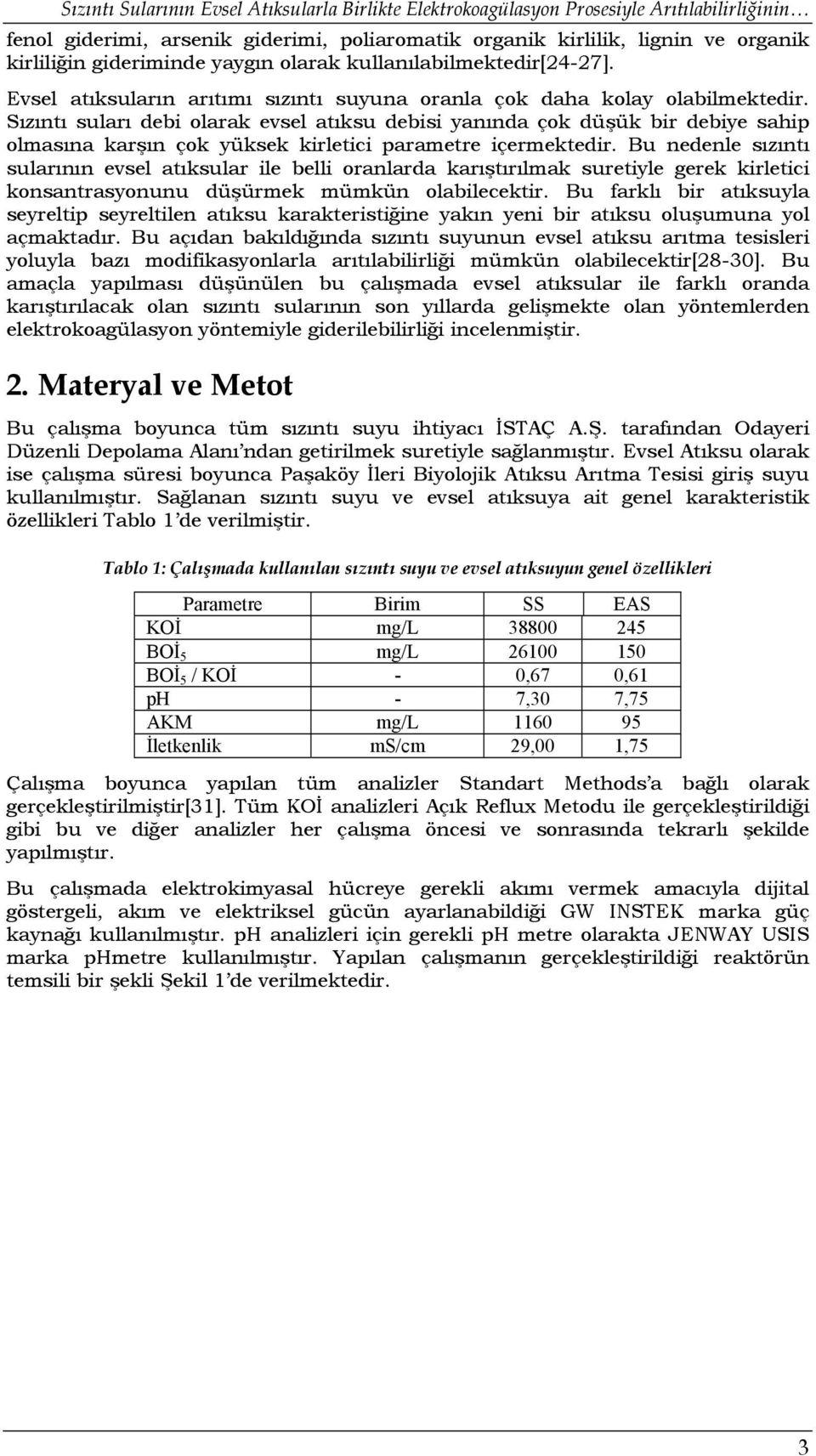 Sızıntı suları debi olarak evsel atıksu debisi yanında çok düşük bir debiye sahip olmasına karşın çok yüksek kirletici parametre içermektedir.