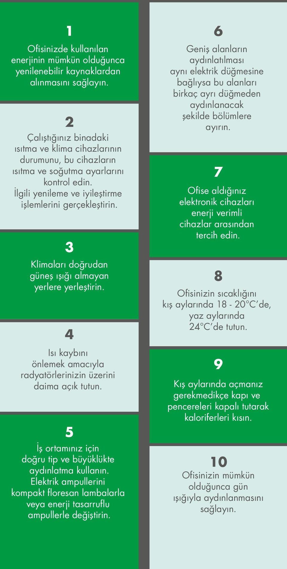 3 Klimaları doğrudan güneş ışığı almayan yerlere yerleştirin. 4 Isı kaybını önlemek amacıyla radyatörlerinizin üzerini daima açık tutun.