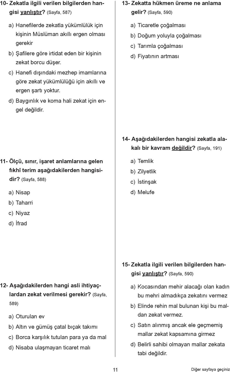 c) Hanefi dışındaki mezhep imamlarına göre zekat yükümlülüğü için akıllı ve ergen şartı yoktur. d) Baygınlık ve koma hali zekat için engel değildir. 13- Zekatta hükmen üreme ne anlama gelir?