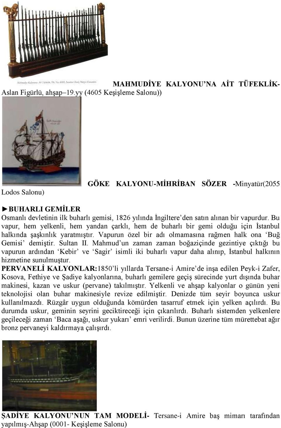 Bu vapur, hem yelkenli, hem yandan çarklı, hem de buharlı bir gemi olduğu için İstanbul halkında şaşkınlık yaratmıştır. Vapurun özel bir adı olmamasına rağmen halk ona Buğ Gemisi demiştir. Sultan II.