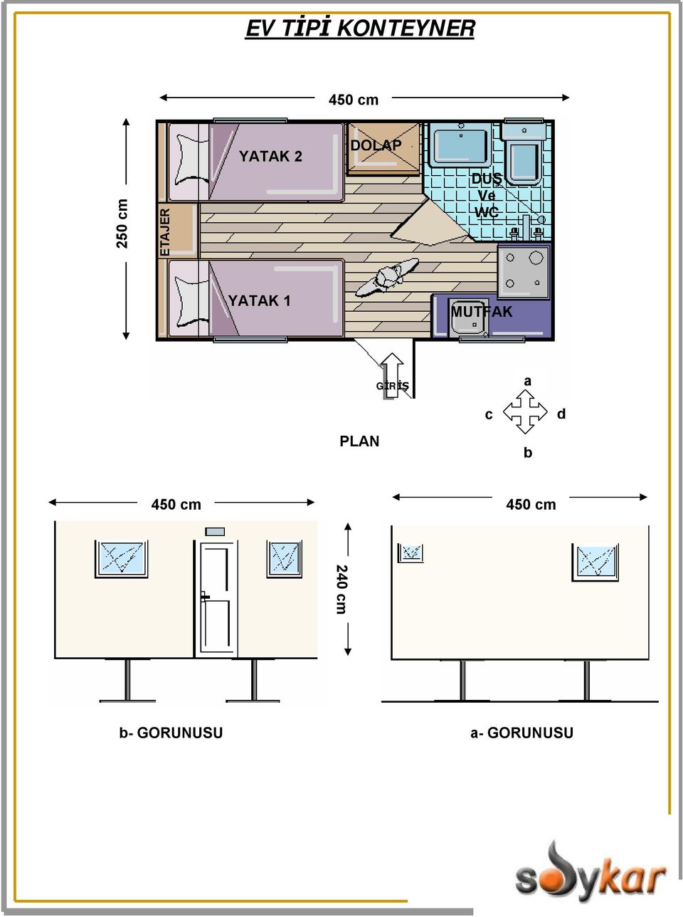 MUTFAK GİRİŞ a c d PLAN b 450 cm