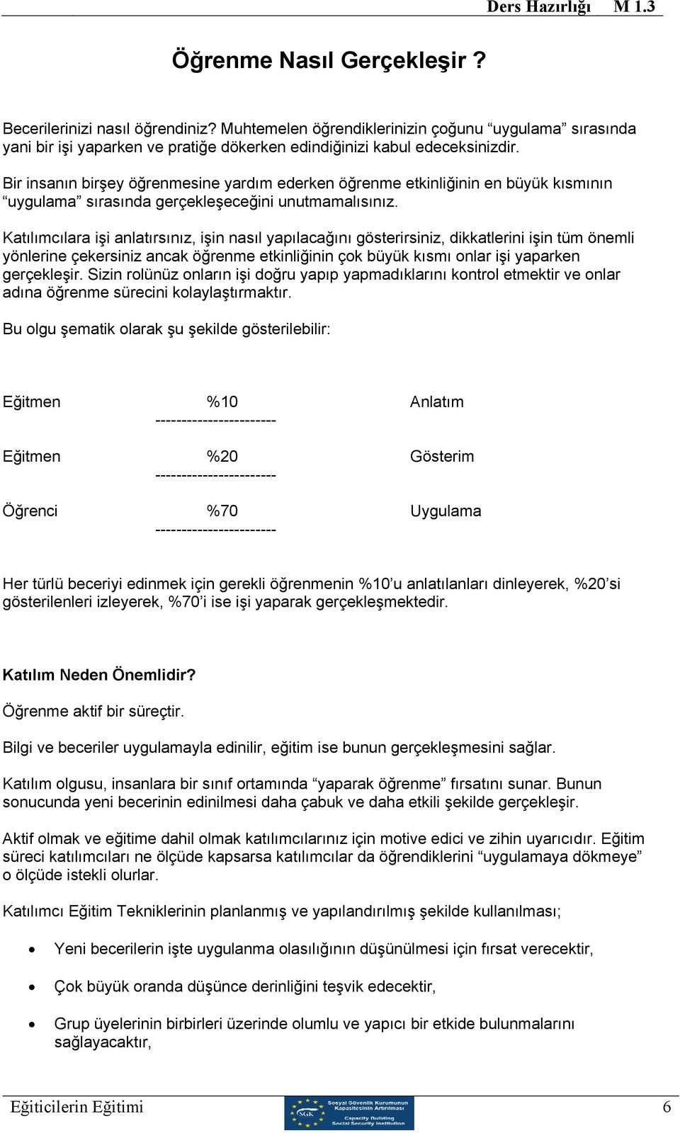 Bir insanın birşey öğrenmesine yardım ederken öğrenme etkinliğinin en büyük kısmının uygulama sırasında gerçekleşeceğini unutmamalısınız.