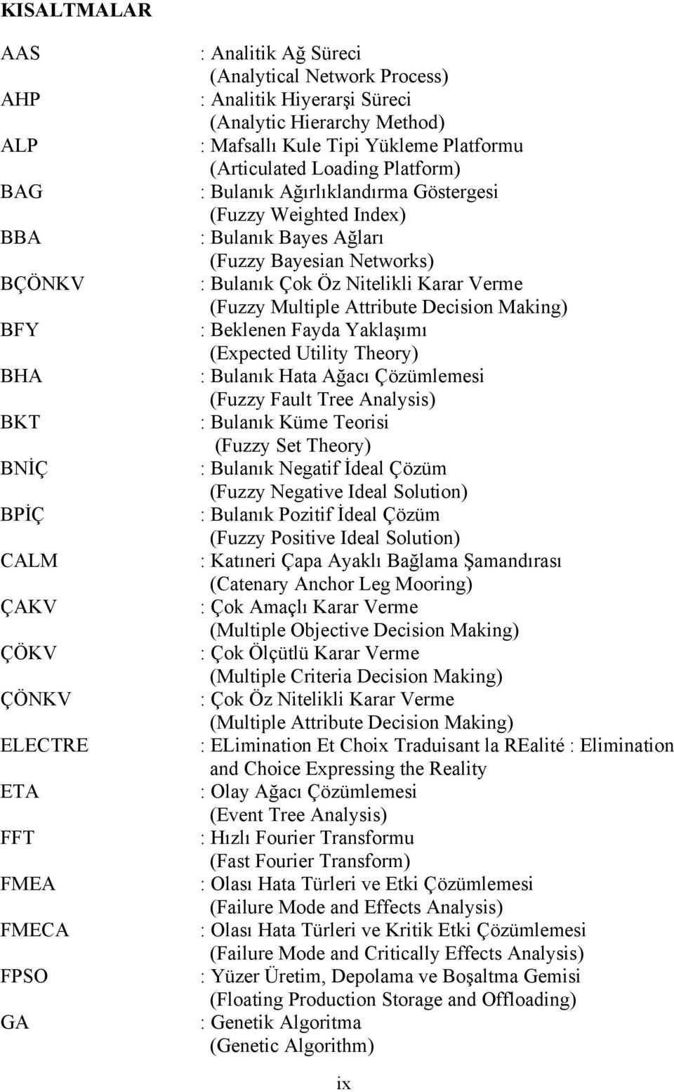 Networks) : Bulanık Çok Öz Nitelikli Karar Verme (Fuzzy Multiple Attribute Decision Making) : Beklenen Fayda Yaklaşımı (Expected Utility Theory) : Bulanık Hata Ağacı Çözümlemesi (Fuzzy Fault Tree