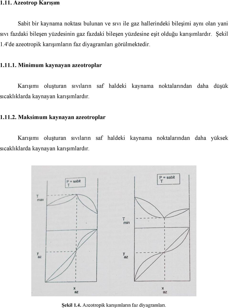 4'de azeotropik karışımların faz diyagramları görülmektedir. 1.