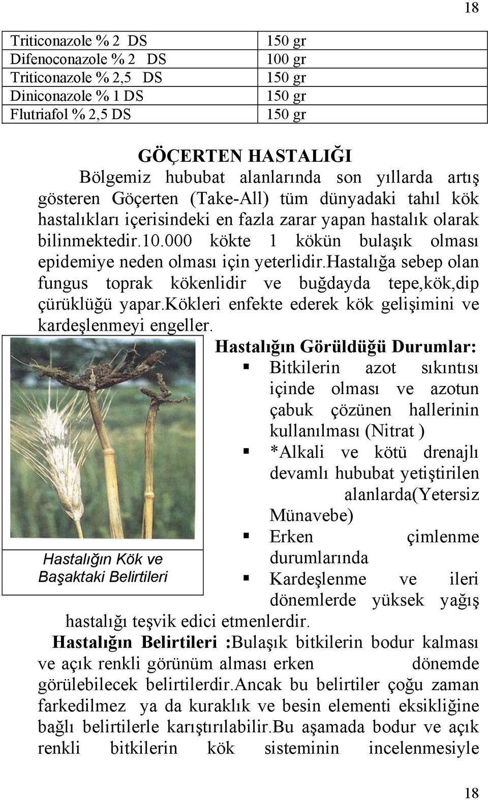 000 kökte 1 kökün bulaşık olması epidemiye neden olması için yeterlidir.hastalığa sebep olan fungus toprak kökenlidir ve buğdayda tepe,kök,dip çürüklüğü yapar.