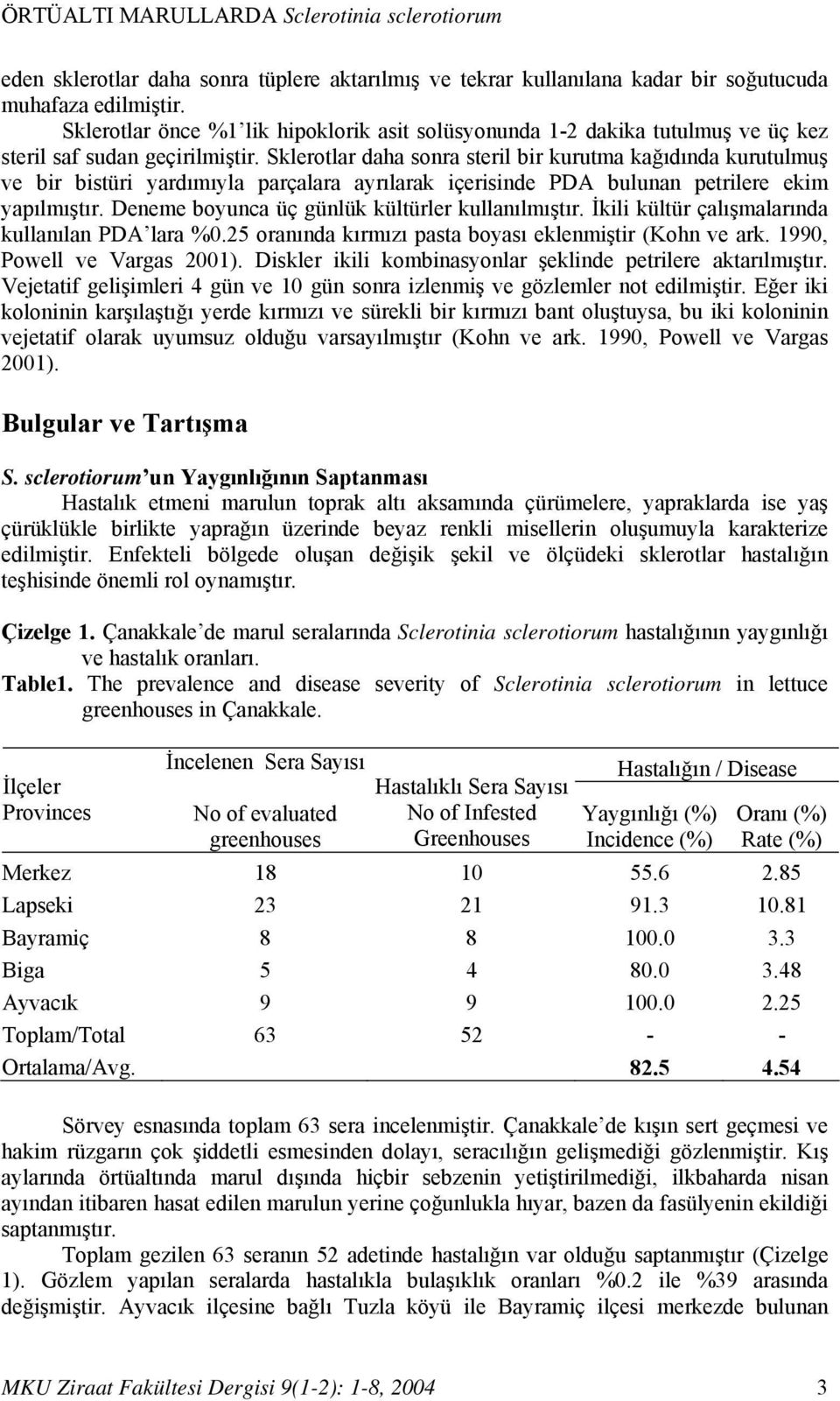 Sklerotlar daha sonra steril bir kurutma kağıdında kurutulmuş ve bir bistüri yardımıyla parçalara ayrılarak içerisinde PDA bulunan petrilere ekim yapılmıştır.