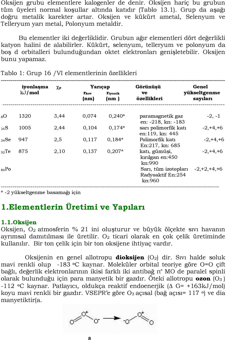 Kükürt, selenyum, telleryum ve polonyum da bo) d orbitalleri bulundu.undan oktet elektronlar geni)letebilir. Oksijen bunu yapamaz.