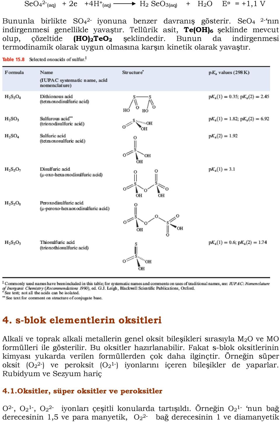 s-blok elementlerin oksitleri Alkali ve toprak alkali metallerin genel oksit bile)ikleri srasyla M2O ve MO formülleri ile gösterilir. Bu oksitler hazrlanabilir.