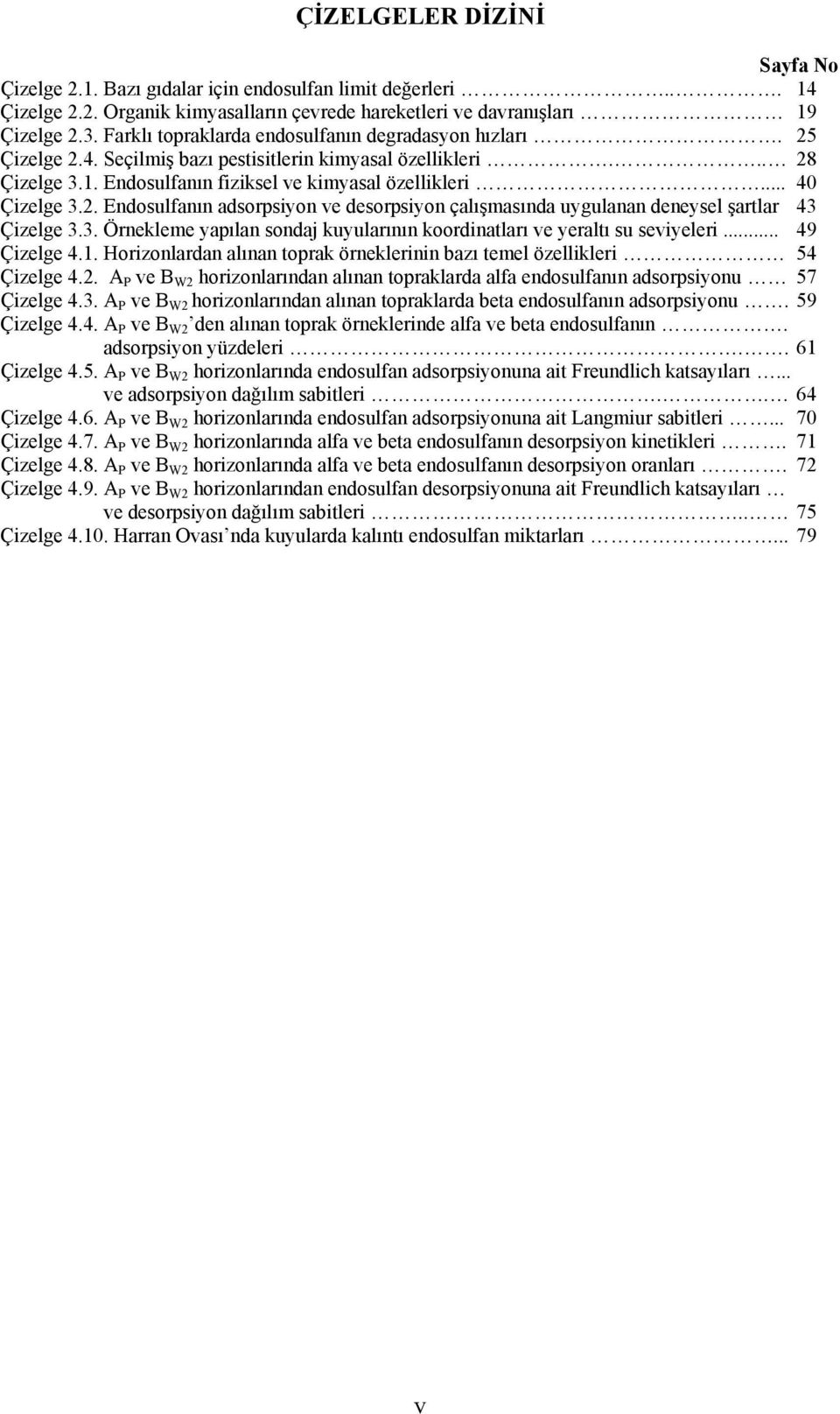 2. Endosulfanın adsorpsiyon ve desorpsiyon çalışmasında uygulanan deneysel şartlar 43 Çizelge 3.3. Örnekleme yapılan sondaj kuyularının koordinatları ve yeraltı su seviyeleri... 49 Çizelge 4.1.