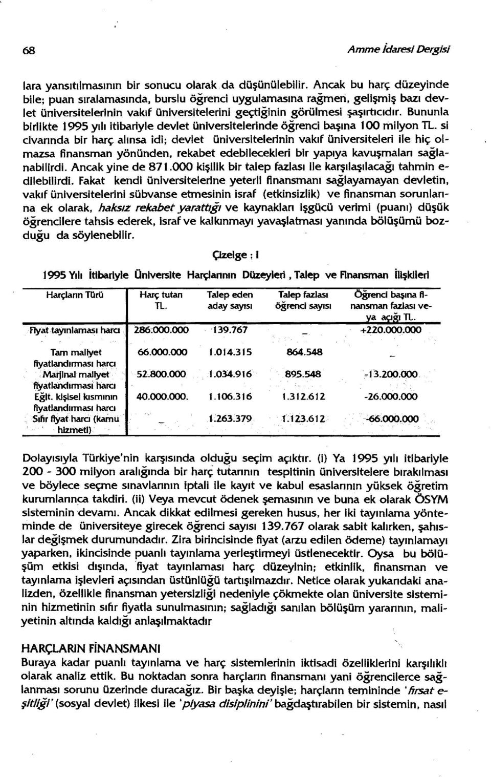 si civannda bır harç alınsa idi; devlet üniversitelerinin vakıf üniversiteleri ile hiç olmazsa finansman yönünden. rekabet edebilecekleri bır yapıya kavuşmalan sağlanabilirdi. Ancak yine de 87 ı.