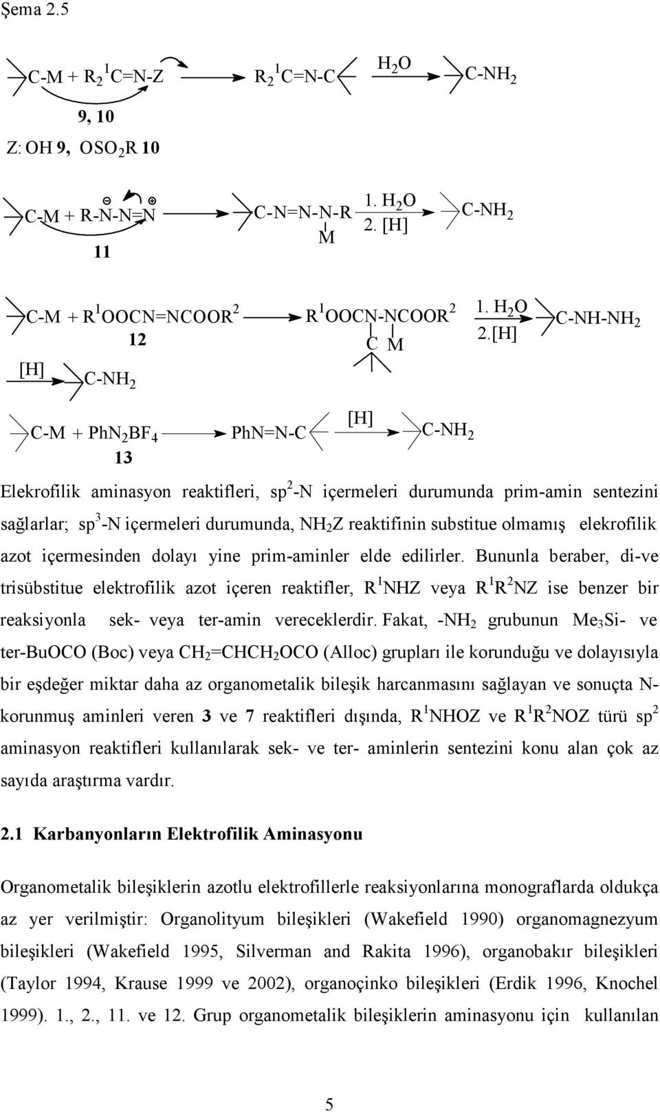 [H] C-NH-NH 2 [H] C-M + PhN 2 BF 4 PhN=N-C C-NH 2 13 Elekrofilik aminasyon reaktifleri, sp 2 -N içermeleri durumunda prim-amin sentezini sağlarlar; sp 3 -N içermeleri durumunda, NH 2 Z reaktifinin