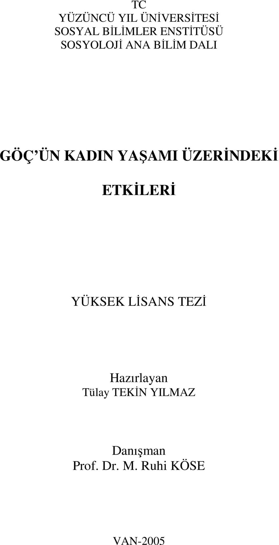 YAŞAMI ÜZERİNDEKİ ETKİLERİ YÜKSEK LİSANS TEZİ