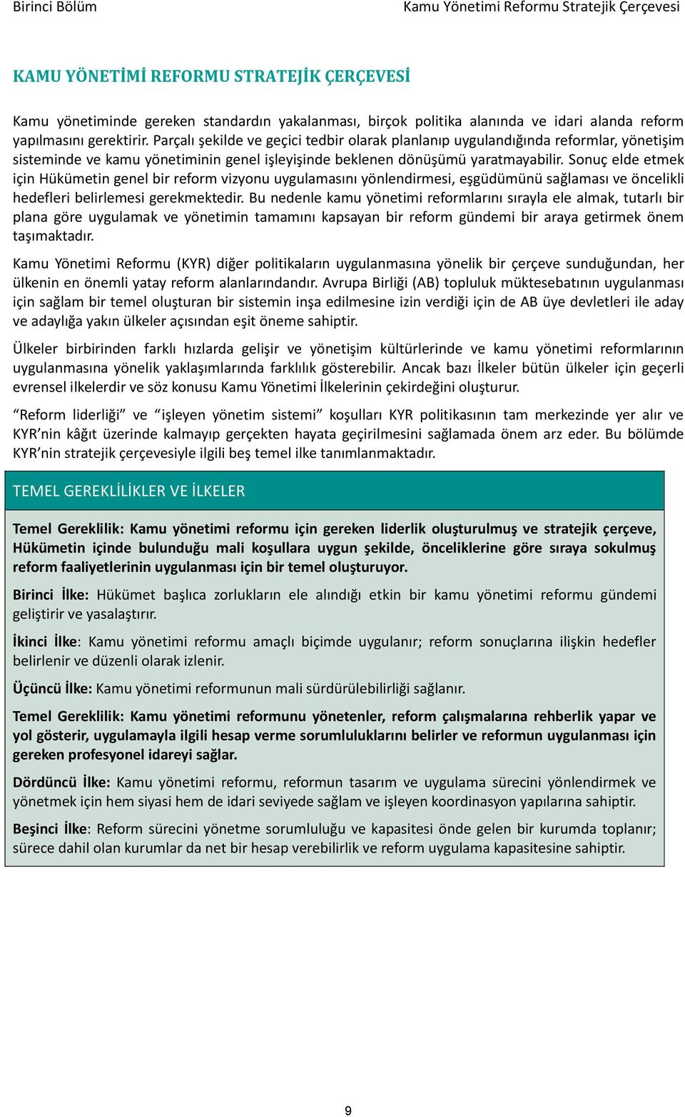 Sonuç elde etmek için Hükümetin genel bir reform vizyonu uygulamasını yönlendirmesi, eşgüdümünü sağlaması ve öncelikli hedefleri belirlemesi gerekmektedir.