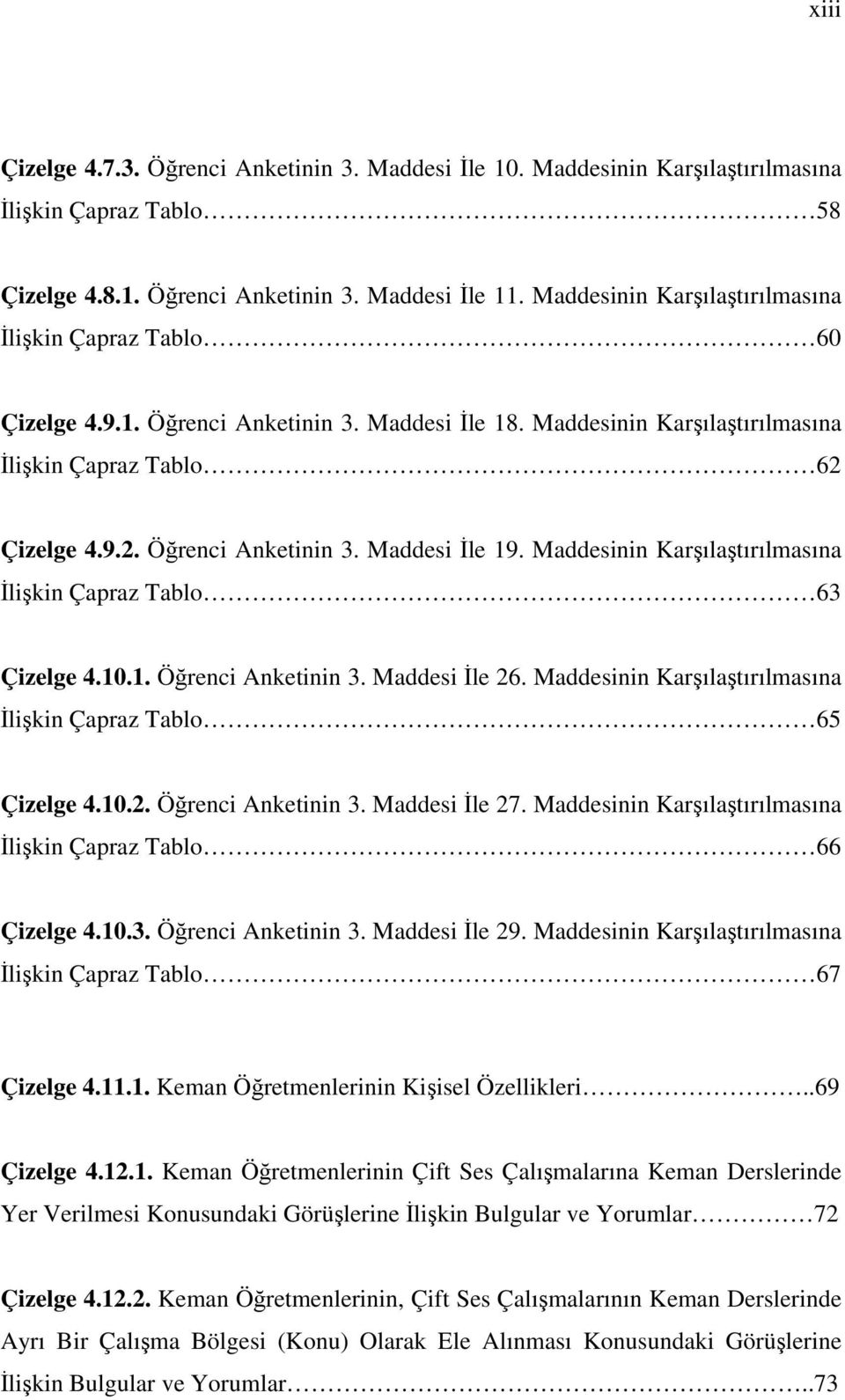 Maddesinin Karşılaştırılmasına İlişkin Çapraz Tablo 63 Çizelge 4.10.1. Öğrenci Anketinin 3. Maddesi İle 26. Maddesinin Karşılaştırılmasına İlişkin Çapraz Tablo 65 Çizelge 4.10.2. Öğrenci Anketinin 3. Maddesi İle 27.