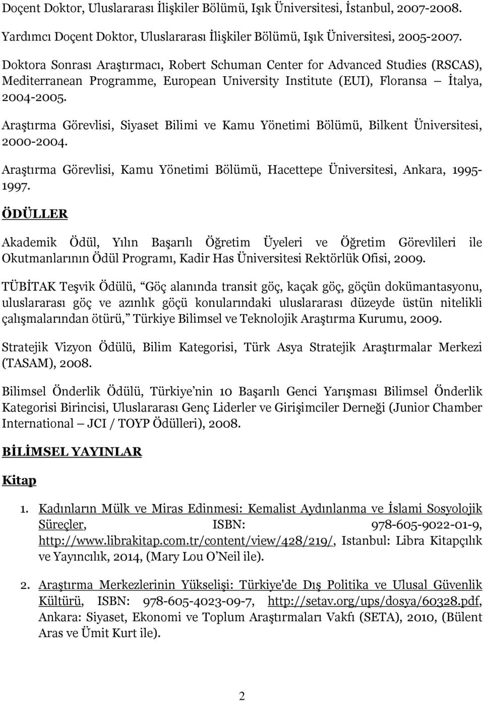 Araştırma Görevlisi, Siyaset Bilimi ve Kamu Yönetimi Bölümü, Bilkent Üniversitesi, 2000-2004. Araştırma Görevlisi, Kamu Yönetimi Bölümü, Hacettepe Üniversitesi, Ankara, 1995-1997.