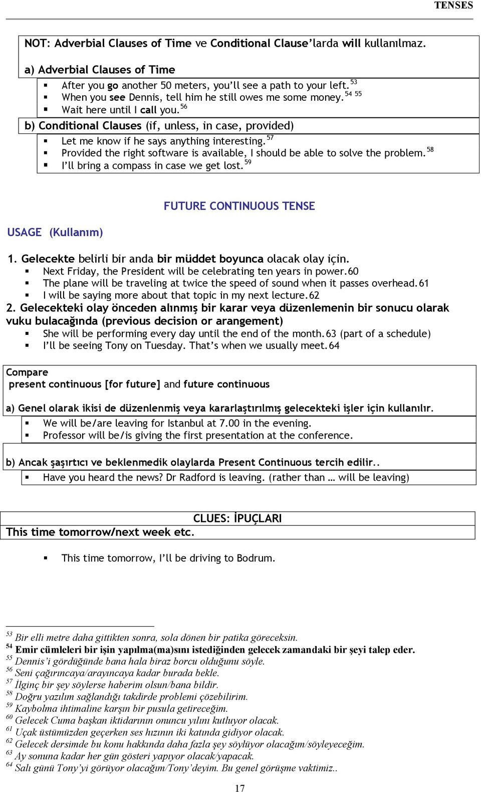 57 Provided the right software is available, I should be able to solve the problem. 58 I ll bring a compass in case we get lost. 59 USAGE (Kullanım) FUTURE CONTINUOUS TENSE 1.