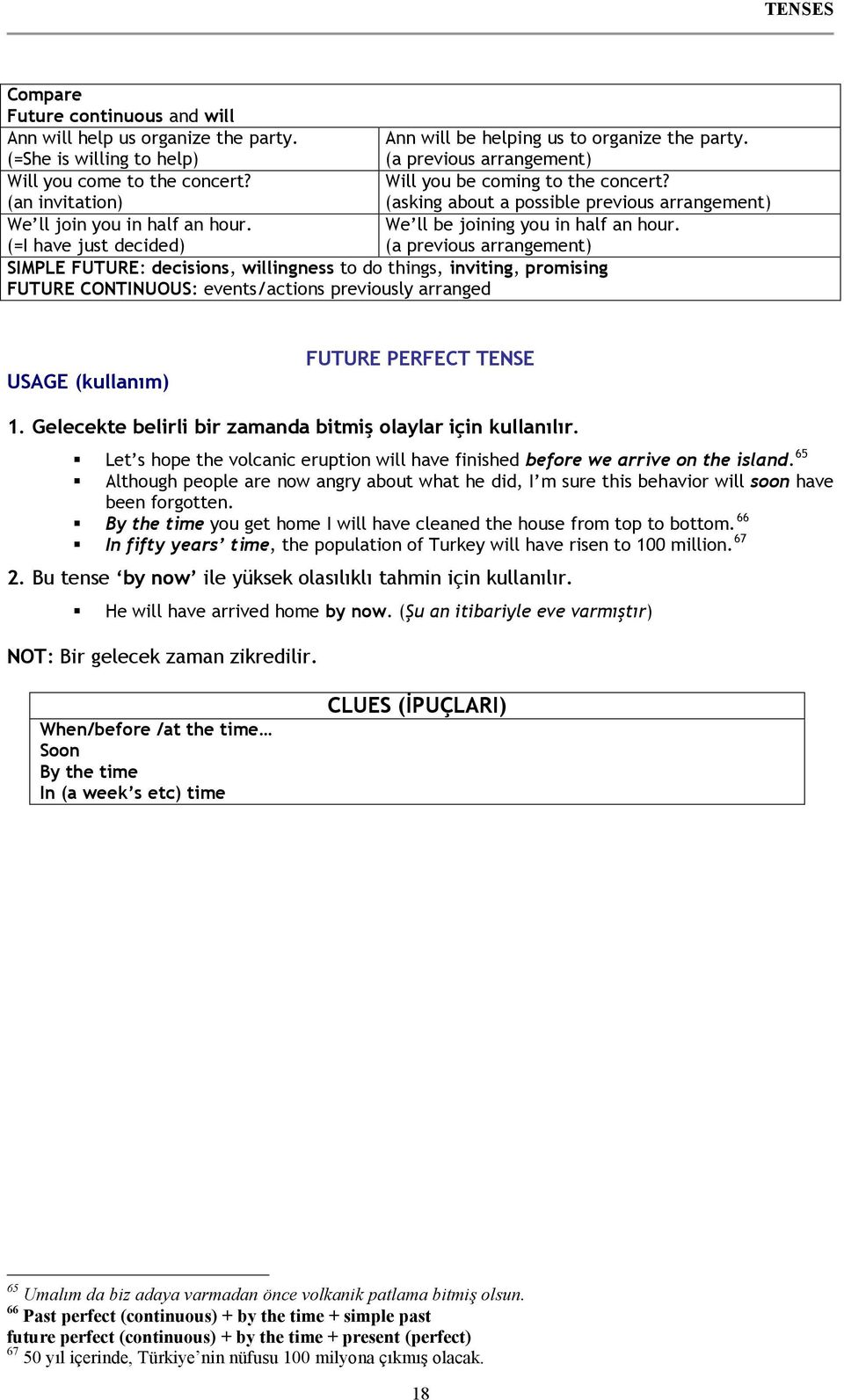 (a previous arrangement) (=I have just decided) SIMPLE FUTURE: decisions, willingness to do things, inviting, promising FUTURE CONTINUOUS: events/actions previously arranged USAGE (kullanım) FUTURE