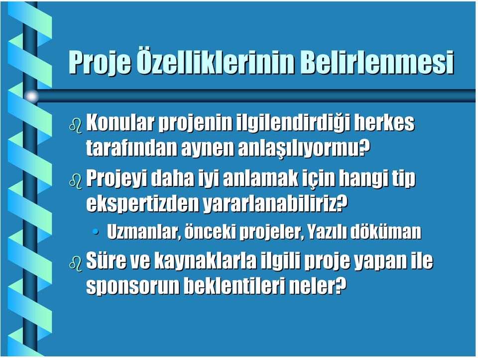 Projeyi daha iyi anlamak için hangi tip ekspertizden yararlanabiliriz?