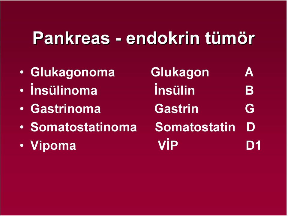 İnsülin B Gastrinoma Gastrin G