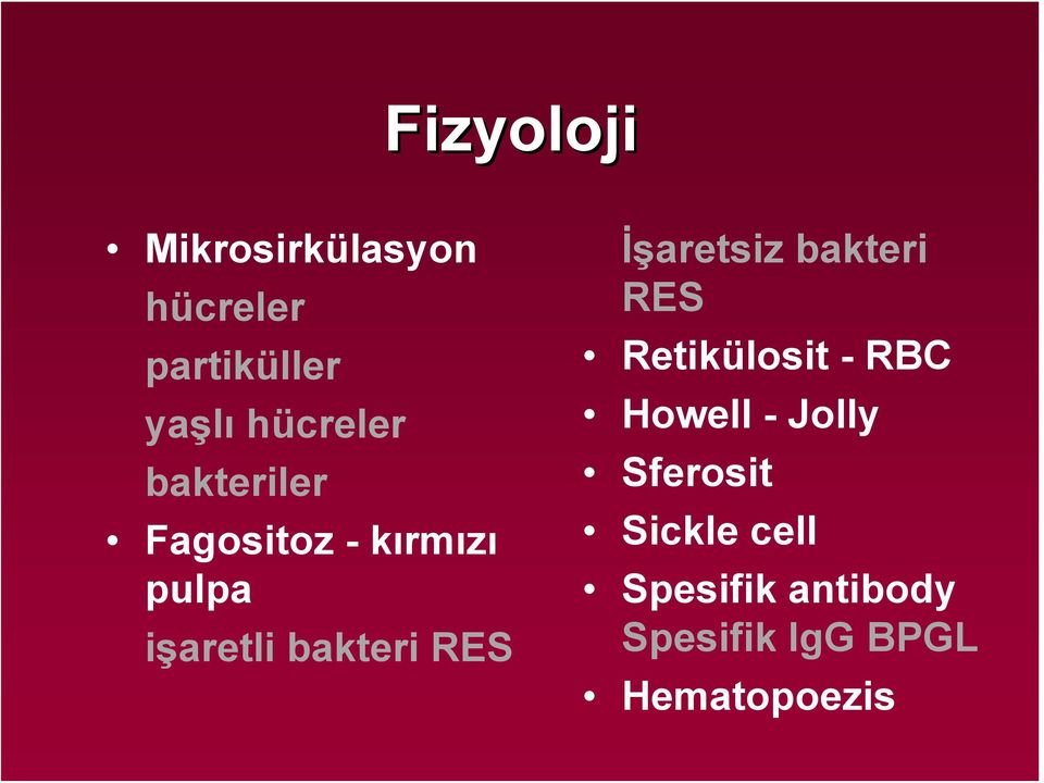 bakteri RES İşaretsiz bakteri RES Retikülosit - RBC Howell -