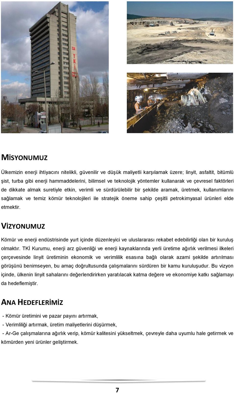 sahip çeģitli petrokimyasal ürünleri elde etmektir. VİZYONUMUZ Kömür ve enerji endüstrisinde yurt içinde düzenleyici ve uluslararası rekabet edebilirliği olan bir kuruluģ olmaktır.