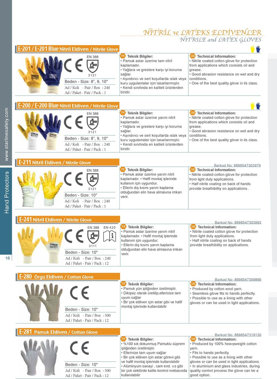 Nitrile coated cotton glove for protection from applications which consists oil and grease. Good abrasion resistance on wet and dry conditions. One of the best quality glove in its class.