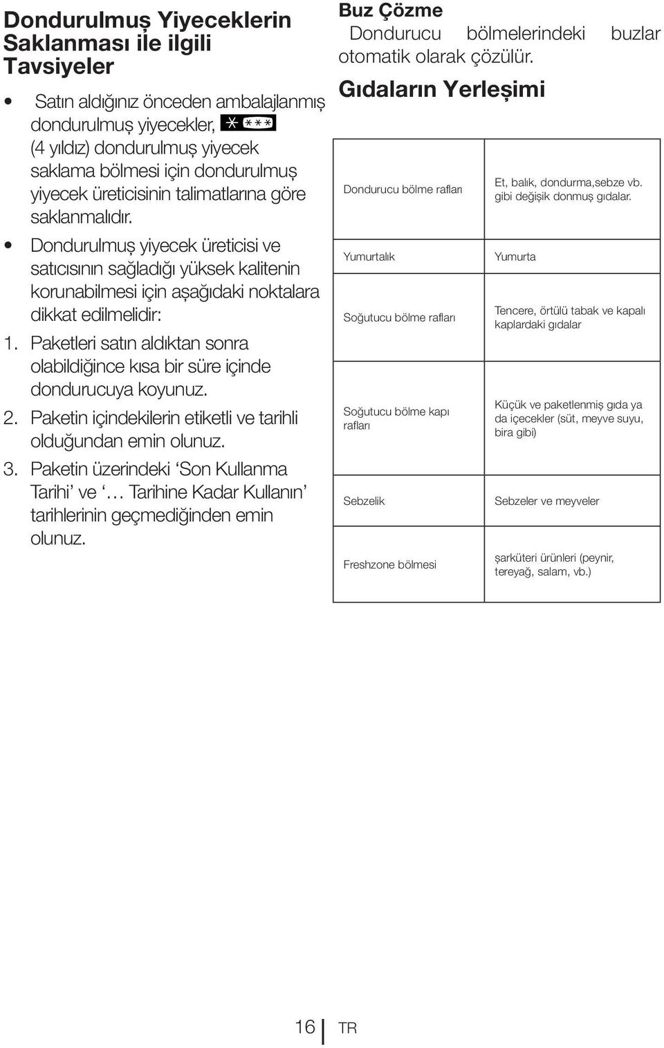 Paketleri satın aldıktan sonra olabildiğince kısa bir süre içinde dondurucuya koyunuz. 2. Paketin içindekilerin etiketli ve tarihli olduğundan emin olunuz. 3.