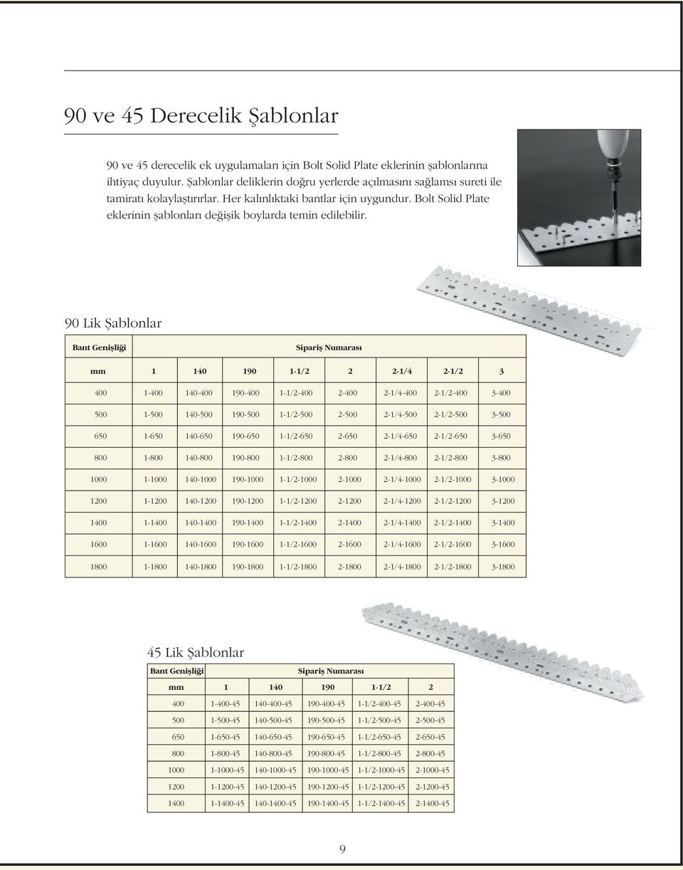 Bolt Solid Plate eklerinin flablonlar de iflik boylarda temin edilebilir.