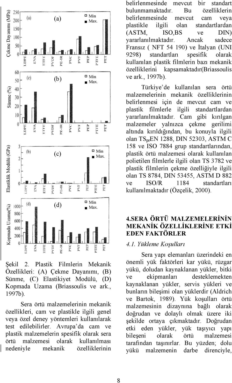 Ancak sadece Fransız ( NFT 54 190) ve İtalyan (UNI 9298) standartları spesifik olarak kullanılan plastik filmlerin bazı mekanik özelliklerini kapsamaktadır(briassoulis ve ark., 1997b).