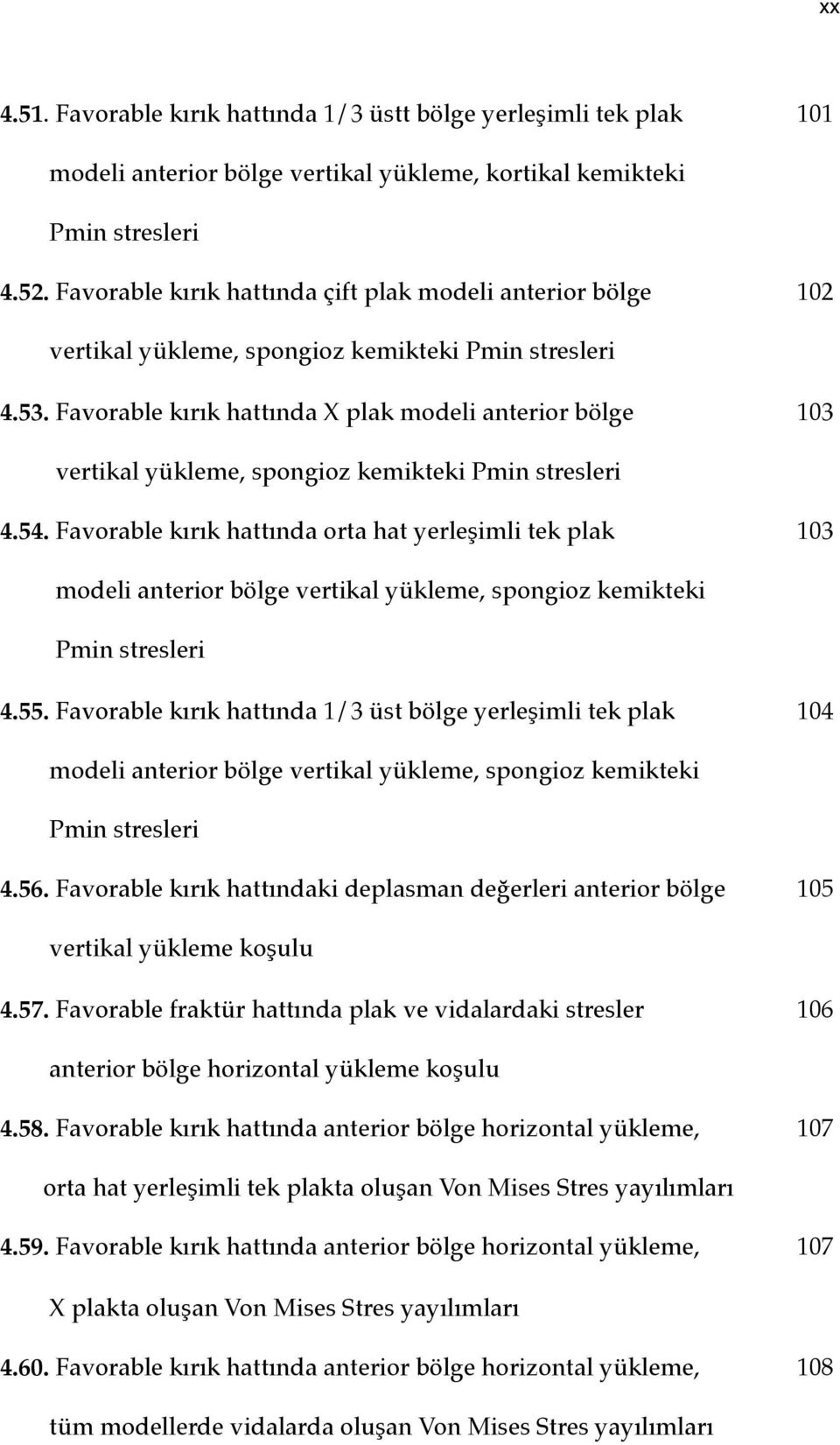 Favorable kırık hattında X plak modeli anterior bölge 103 vertikal yükleme, spongioz kemikteki Pmin stresleri 4.54.