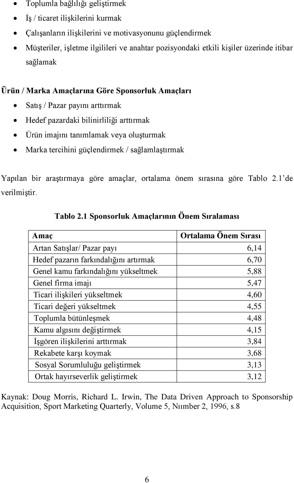 güçlendirmek / sağlamlaģtırmak Yapılan bir araģtırmaya göre amaçlar, ortalama önem sırasına göre Tablo 2.1 de verilmiģtir. Amaç Tablo 2.