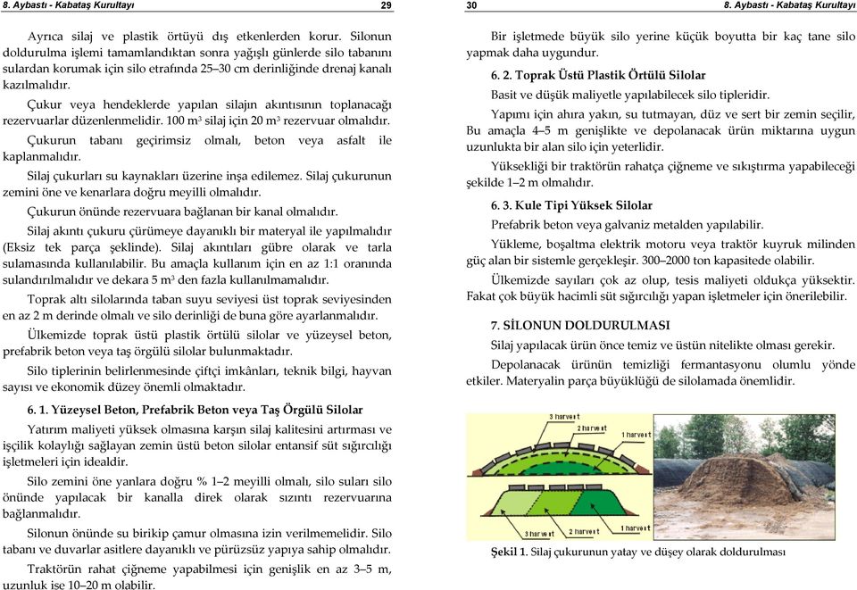 Çukur veya hendeklerde yapılan silajın akıntısının toplanacağı rezervuarlar düzenlenmelidir. 100 m 3 silaj için 20 m 3 rezervuar olmalıdır.