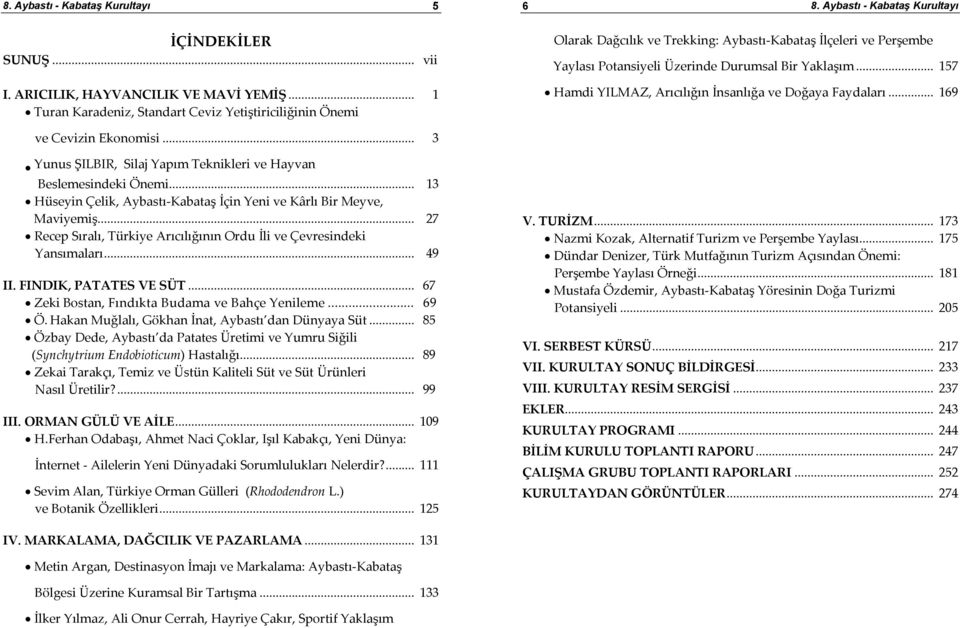 .. 169 Yunus ŞILBIR, Silaj Yapım Teknikleri ve Hayvan Beslemesindeki Önemi... 13 Hüseyin Çelik, Aybastı Kabataş İçin Yeni ve Kârlı Bir Meyve, Maviyemiş.