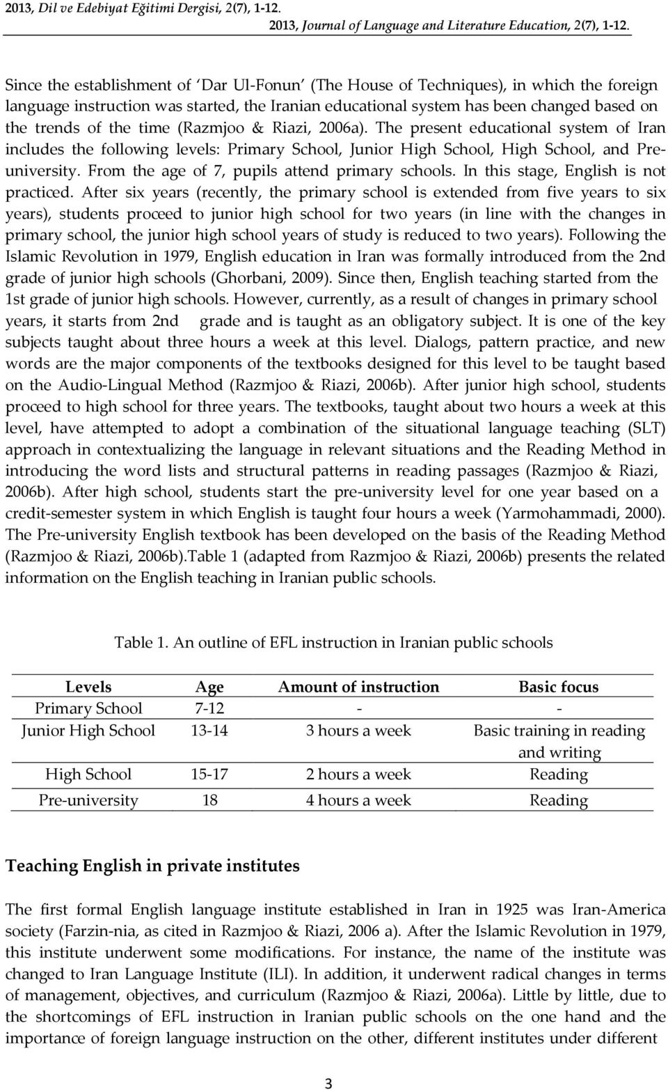 time (Razmjoo & Riazi, 2006a). The present educational system of Iran includes the following levels: Primary School, Junior High School, High School, and Preuniversity.