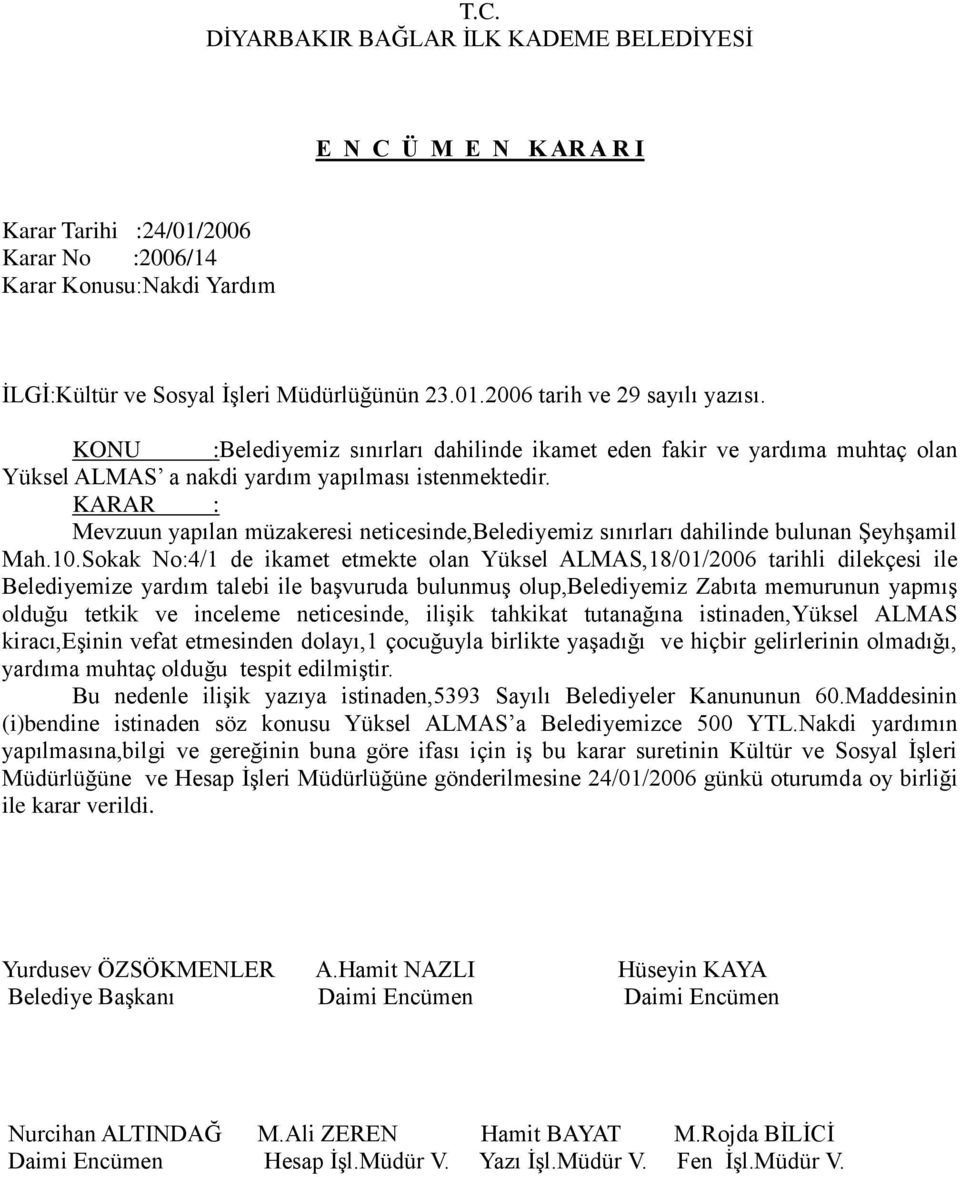 Mevzuun yapılan müzakeresi neticesinde,belediyemiz sınırları dahilinde bulunan Şeyhşamil Mah.10.