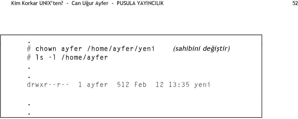 # chown ayfer /home/ayfer/yeni (sahibini