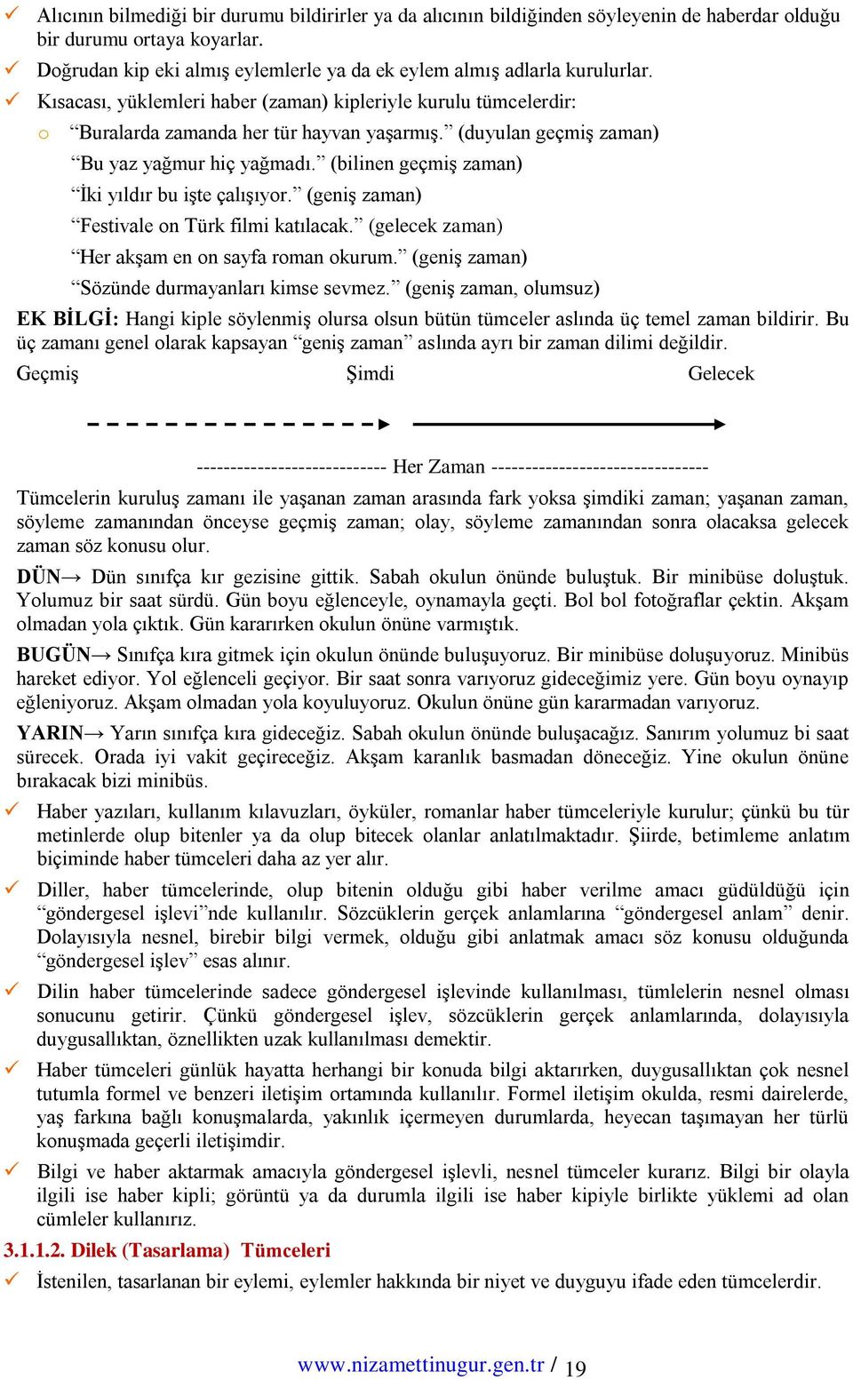 (bilinen geçmiş zaman) İki yıldır bu işte çalışıyr. (geniş zaman) Festivale n Türk filmi katılacak. (gelecek zaman) Her akşam en n sayfa rman kurum. (geniş zaman) Sözünde durmayanları kimse sevmez.