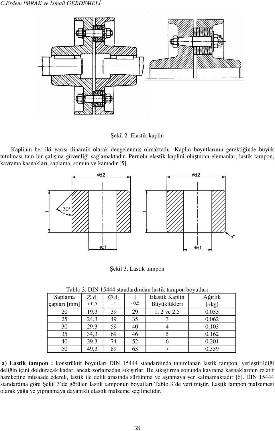 Şekil 3. Lastik tampon Tablo 3.