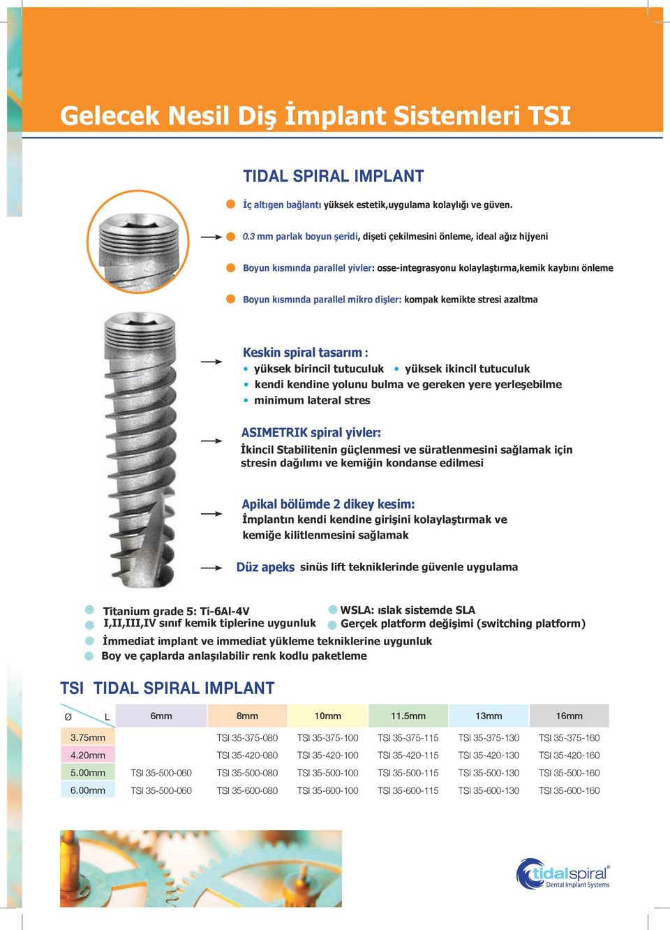 kompak kemikte stresi azaltma Keskin spiral tasarım : yüksek birincil tutuculuk yüksek ikincil tutuculuk kendi kendine yolunu bulma ve gereken yere yerleşebilme minimum lateral stres ASIMETRIK spiral