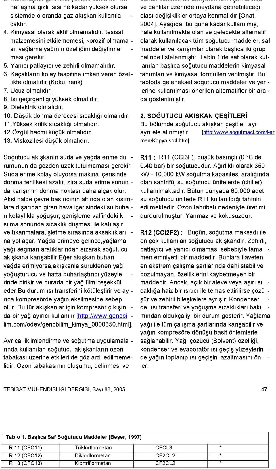 Kaçakların kolay tespitine imkan veren özel - likte olmalıdır.(koku, renk) 7. Ucuz olmalıdır. 8. Isı geçirgenliği yüksek olmalıdır. 9. Dielektrik olmalıdır. 10.