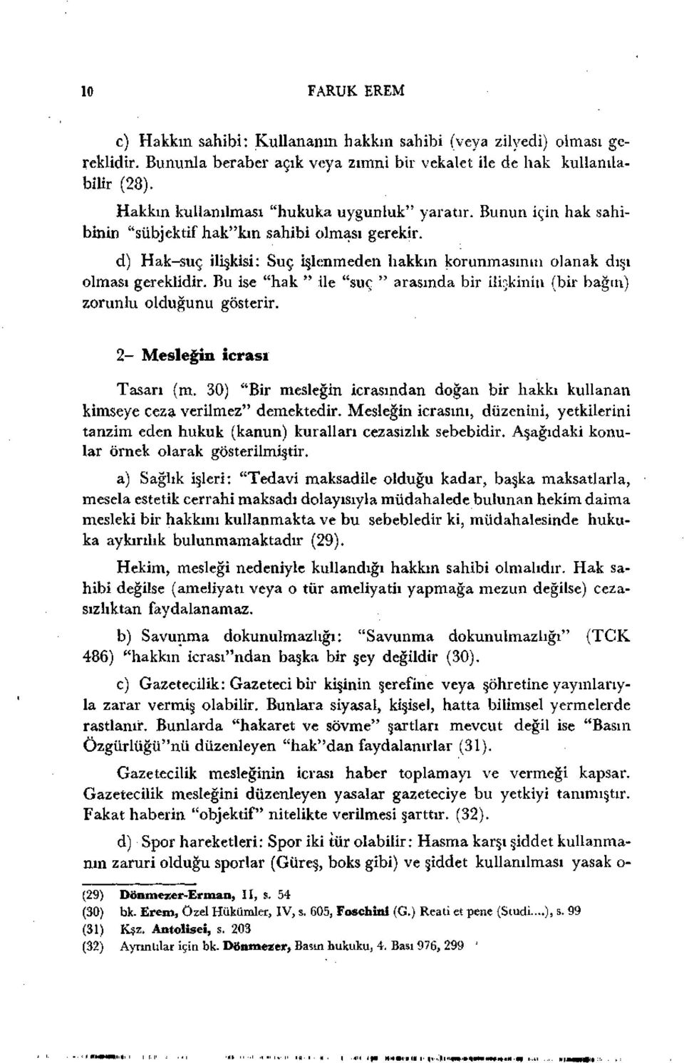 Bu ise "hak " ile "suç " arasında bir ilişkinin (bir bağın) zorunlu olduğunu gösterir. 2- Mesleğin icrası Tasarı (m.