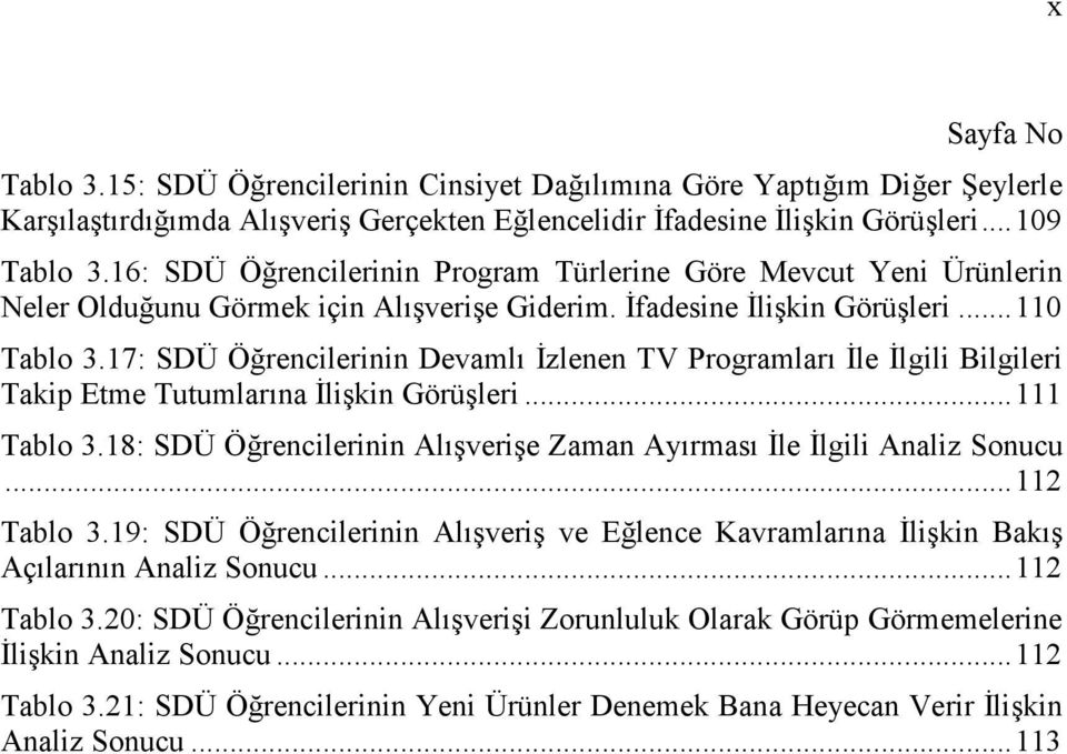 17: SDÜ Öğrencilerinin Devamlı Đzlenen TV Programları Đle Đlgili Bilgileri Takip Etme Tutumlarına Đlişkin Görüşleri...111 Tablo 3.