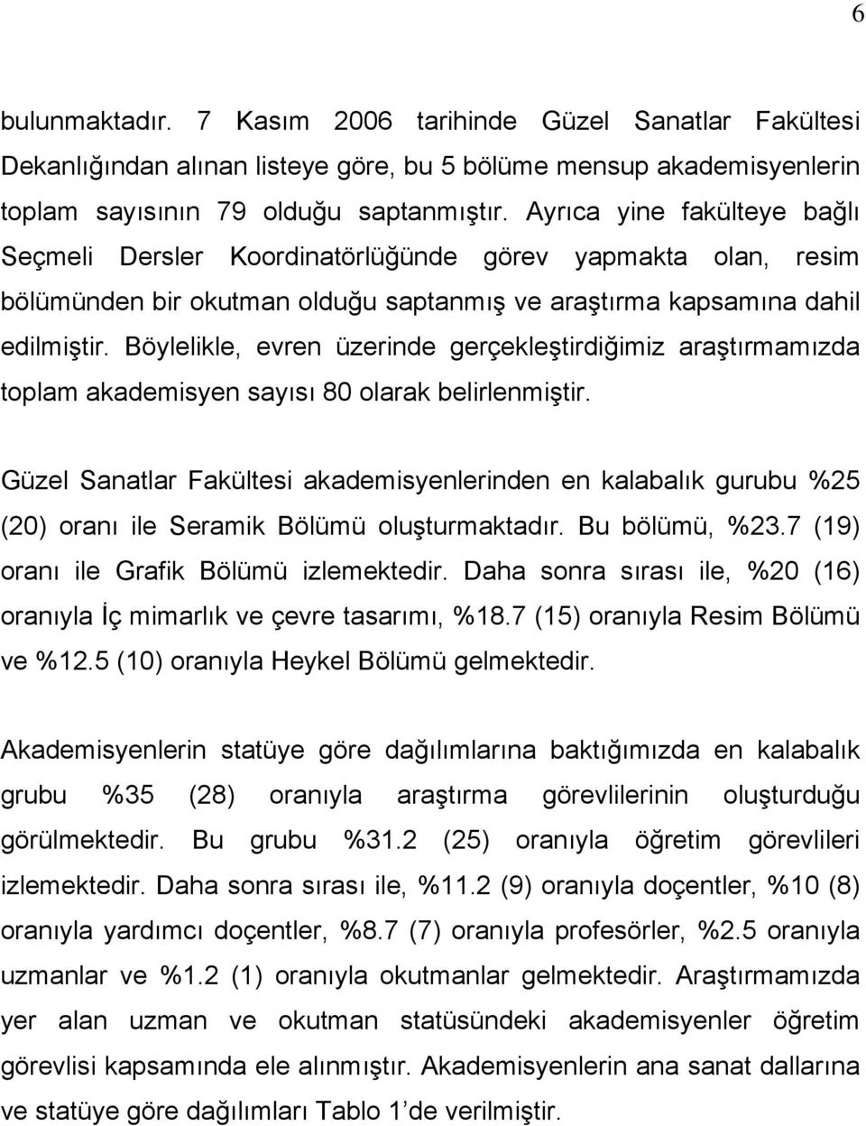 Böylelikle, evren üzerinde gerçekleştirdiğimiz araştırmamızda toplam akademisyen sayısı 80 olarak belirlenmiştir.