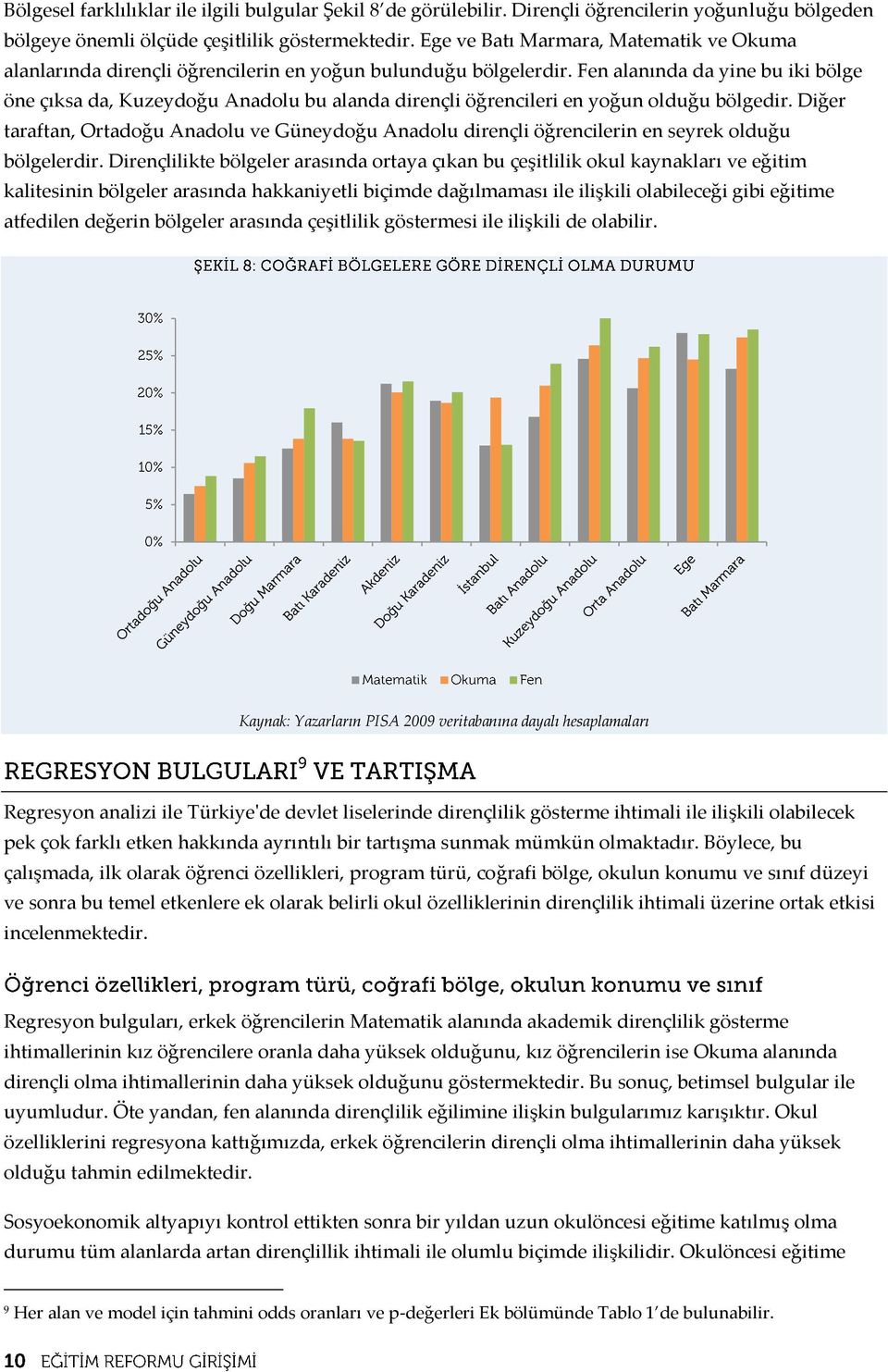 Fen alanında da yine bu iki bölge öne çıksa da, Kuzeydoğu Anadolu bu alanda dirençli öğrencileri en yoğun olduğu bölgedir.