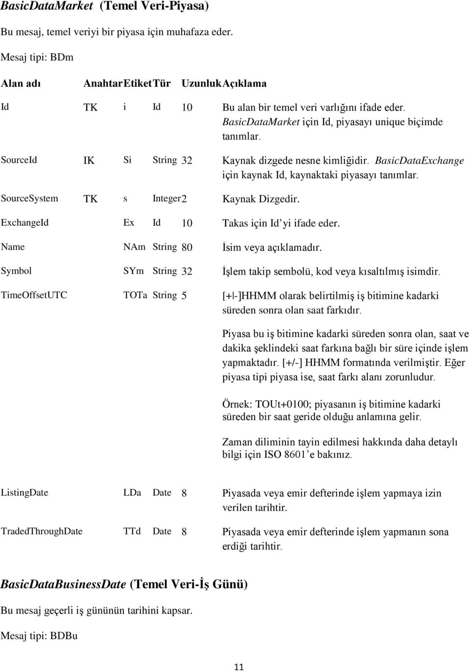 SourceId IK Si String 32 Kaynak dizgede nesne kimliğidir. BasicDataExchange için kaynak Id, kaynaktaki piyasayı tanımlar. SourceSystem TK s Integer 2 Kaynak Dizgedir.